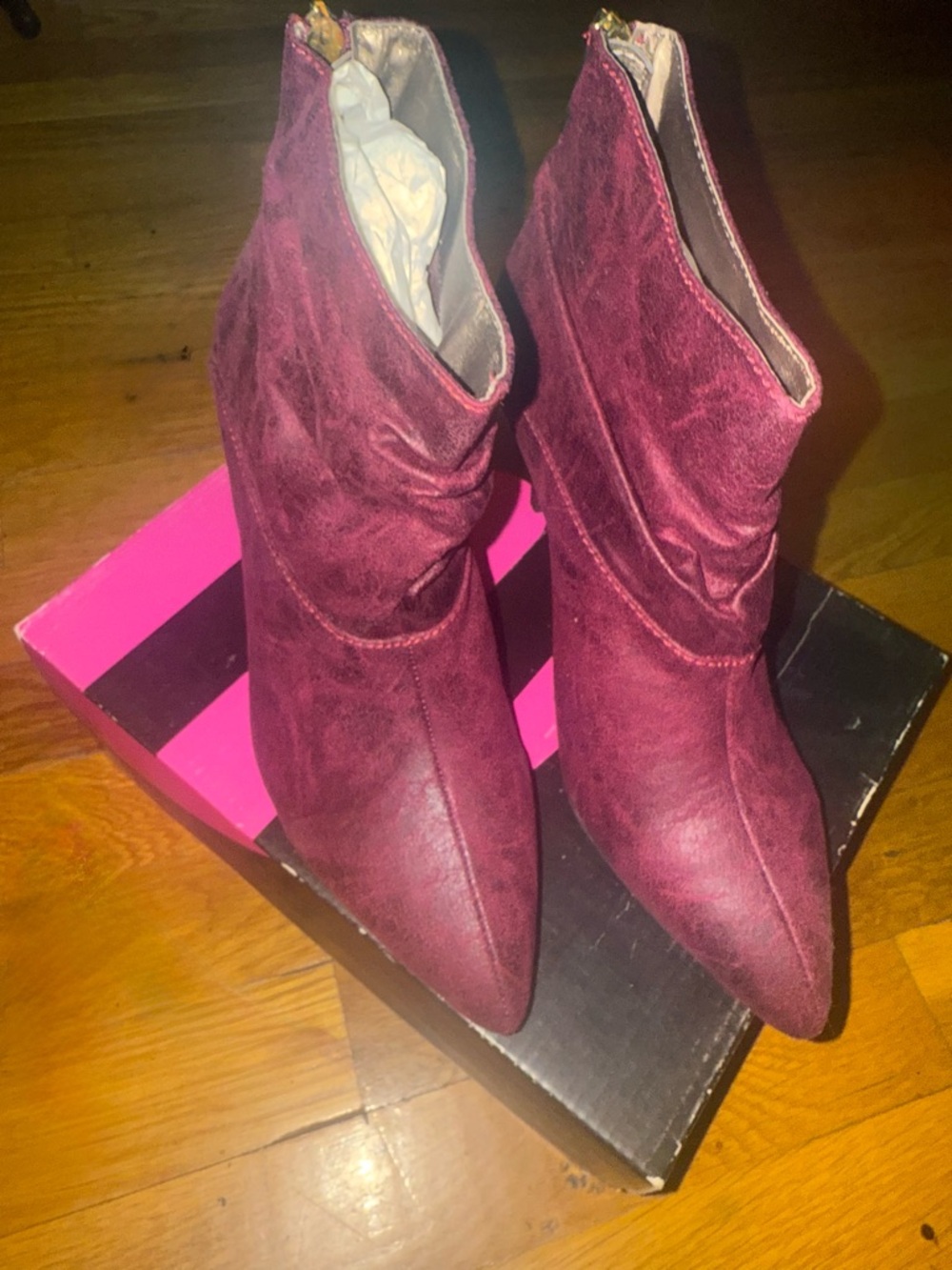 Michael Antonio Burgundy Pointed Toe Slouch Ankle Booties